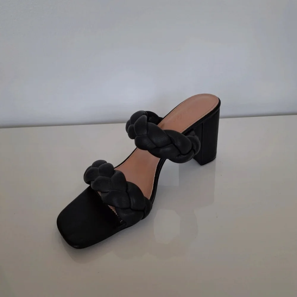 Envy Size 39 Uk 6 Black 'Knot To Miss' Braided Faux Leather Heel Sandals, Mules. - Picture 10 of 14